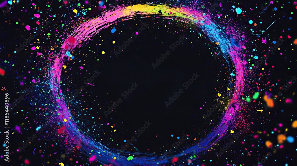 Poster a vibrant digital greeting card design with abstract colorful splashes of paint and fluid motion, le