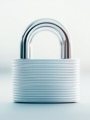 A sleek, silvery padlock with a textured finish rests against a bright, soft backdrop, suggesting strength and modern aesthetics.