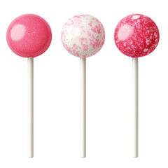 Three Pink Lollipops Solid Speckled and Swirled Candy on Sticks