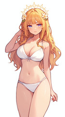 Beautiful Anime Girl in a White Swimsuit