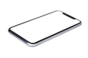 Sleek smartphone with a blank screen, showcasing a modern design. The smartphone's minimalist look highlights its sleek, contemporary style. Digital device element isolated.