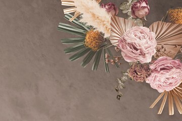 Feminine flower border brown background, aesthetic design space