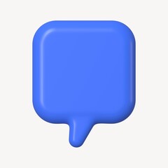 Blue speech bubble badge, 3D rendering graphic