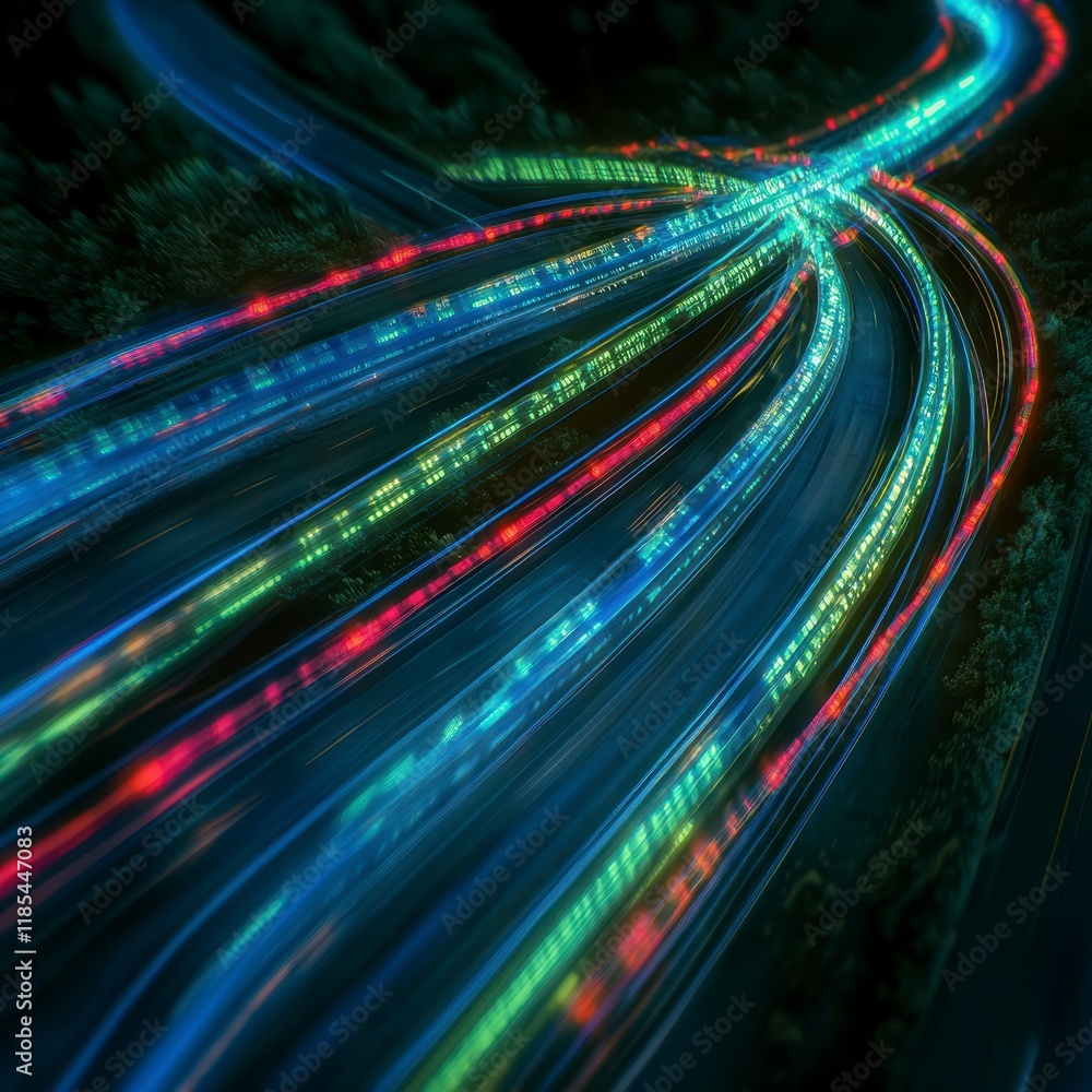 Aufkleber abstract night highway data flow speed technology digital network lines motion blur