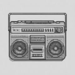Fototapeta premium Retro boombox pixel art on a gray backdrop