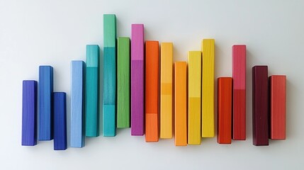 A top-down view of a simple bar chart made of colored wooden blocks.