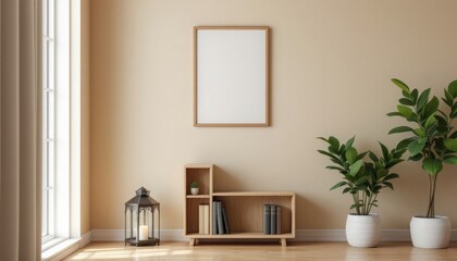 Empty Frame in a Cozy, Natural-Light Living Room