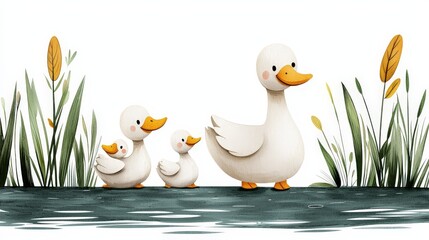 Cartoon Ducks Swimming in a Pastel Scene