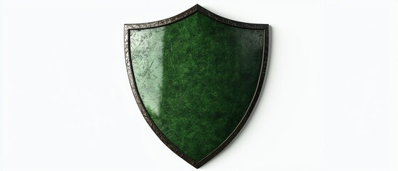 A simple green shield with a glossy finish, symbolizing protection and defense.