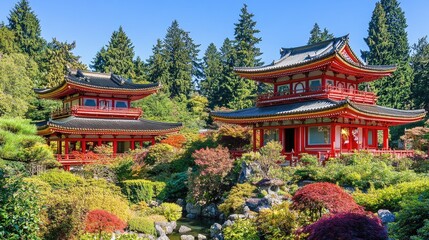 A traditional Japanese roofline against a clear blue sky.