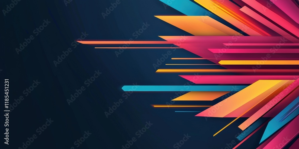 Poster a vibrant abstract design featuring colorful, sharp-edged shapes radiating from one side against a d
