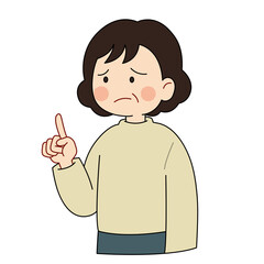 女性、中年、指をさす、困る