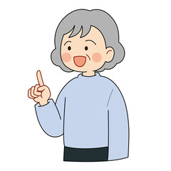 女性、高齢、指をさす、笑顔