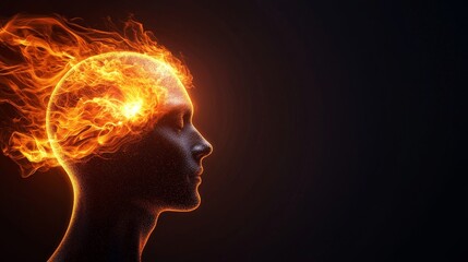 peak energy focus concept. Fiery silhouette of a head symbolizing creativity and energy.