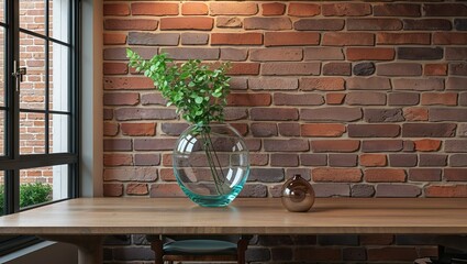 A glass of wine and a glass of water sit on the table, beside a vase with green flowers, reflecting the soft interior light