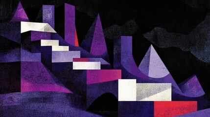 Naklejka premium Abstract Geometric Composition in Shades of Purple, Red, and White