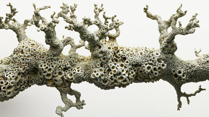 Hyper-detailed macro close-up vibrant lichen texture unique organic pattern structure color white background scientific studies artistic composition museum botany photography wall decor advertising