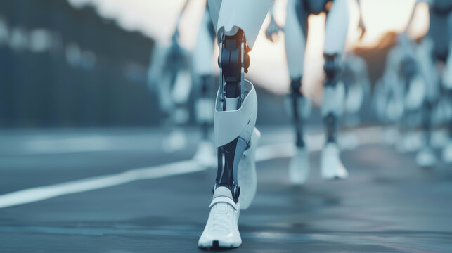 Futuristic cyborg sports league, athletes equipped with robotic limbs and high-performance prosthetics, competing at various technology levels, driving innovation in bioengineering and sports