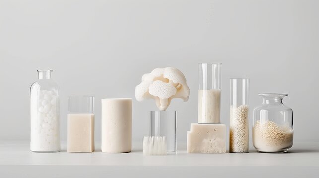 Innovative mycelium-based building material undergoes critical growth stages during revolutionary sustainable manufacturing process in biotech laboratory study.