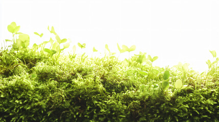 Obraz premium Hyper-detailed macro close-up of moss spores white background intricate texture vibrant color natural growth pattern botanical studies nature art scientific visual museum wall decor photography