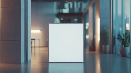 Blank vertical poster mockup in modern office interior.
