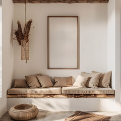Blank poster frame mock up in scandinavian style living room interior, modern living room interior background