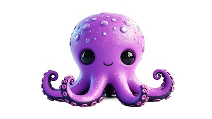 Cute purple cartoon octopus with big eyes and cheerful expression isolated on white background, file jpg.,