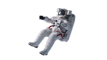 Astronaut floating weightlessly in a realistic spacesuit isolated on transparent background