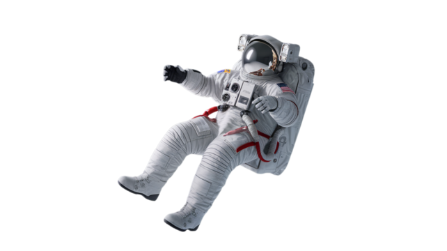 Astronaut floating weightlessly in a realistic spacesuit isolated on transparent background