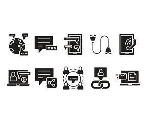 communication and contact glyph icons set
