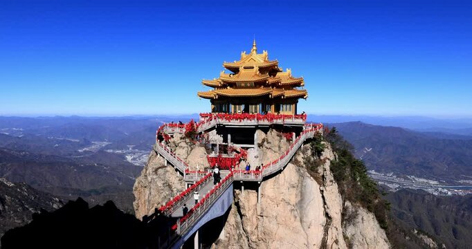 Laojun Mountain Taoist Temple.Laojun Mountain scenic spot in Luoyang is said to be the place where Li Er (Lao Zi), the first ancestor of Taoism, retired and cultivated.