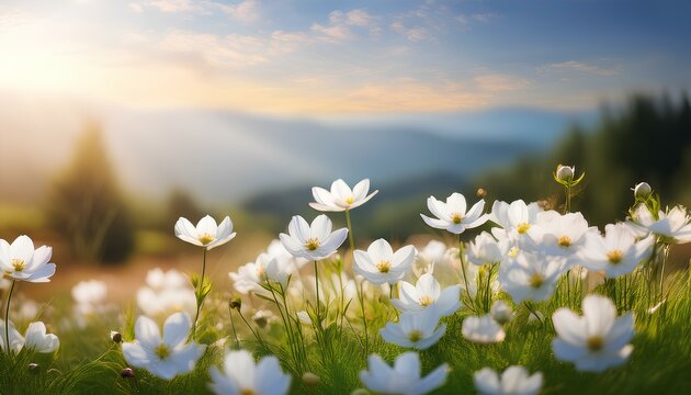 field of daisies in spring. white flower in the filed at summer. - Powered by Adobe