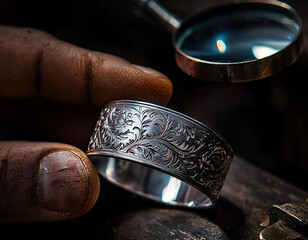 Engraved Silver Cufflink