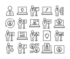 business management and organization line icons set