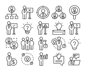 business management and organization line icons set