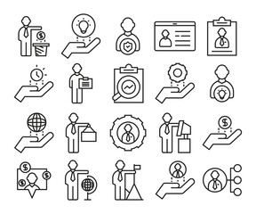business management and organization line icons set
