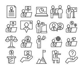 business management and organization line icons set