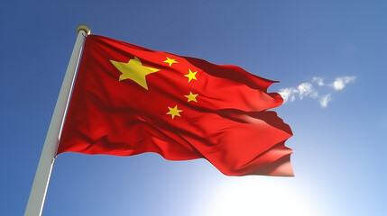 Naklejka premium Patriotic Symbolism: Vintage Chinese Flag and Deep Blue Sky
