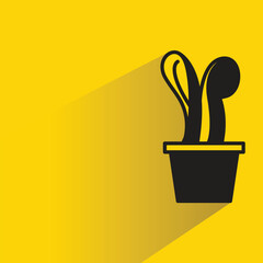 plant pot icon with shadow on yellow background