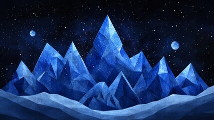 Ethereal Blue Mountains Under a Starlit, Celestial Night