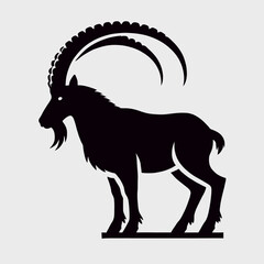 very simple flat and minimalist Mountain Ibex silhouette in black on a white background