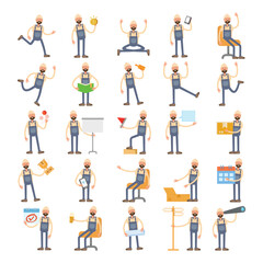 labor man characters in different poses illustration set
