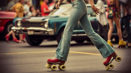 Woman Legs in Retro Roller Skates