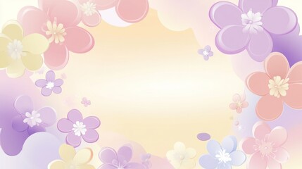 Pastel flowers frame, soft colors, spring background, blank space for text