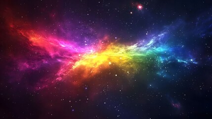 Naklejka premium A vibrant cosmic nebula displays rainbow colors in space