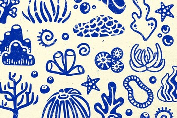 Marine life background, coral reef illustration