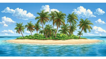 Fototapeta premium Idyllic Tropical Island Paradise Lush Palm Trees and Azure Ocean