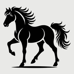 very simple flat and minimalist Horse silhouette in black on a white background