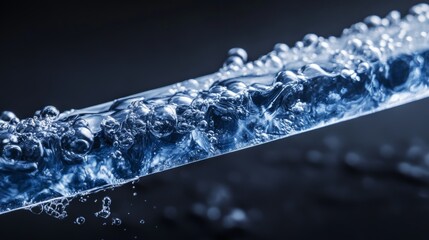 Bluewater waves on the surface ripples blurred. Defocus blurred transparent blue colored clear calm water surface texture with splash and bubbles. Water waves with shining pattern texture background.