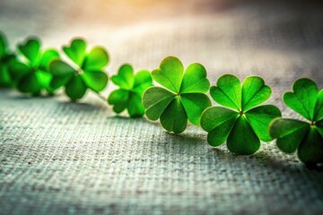 Minimalist St. Patrick's Day design: green shamrocks frame a white canvas, low-light photography.